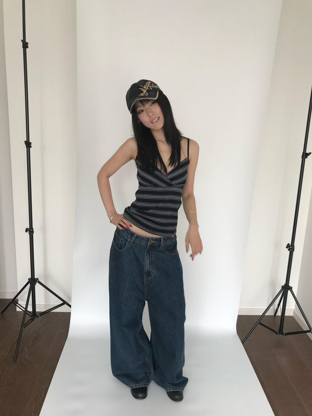 Miko esst Vintage Washed Low Rise Retro Baggy Women's Denim Wide-leg Jeans