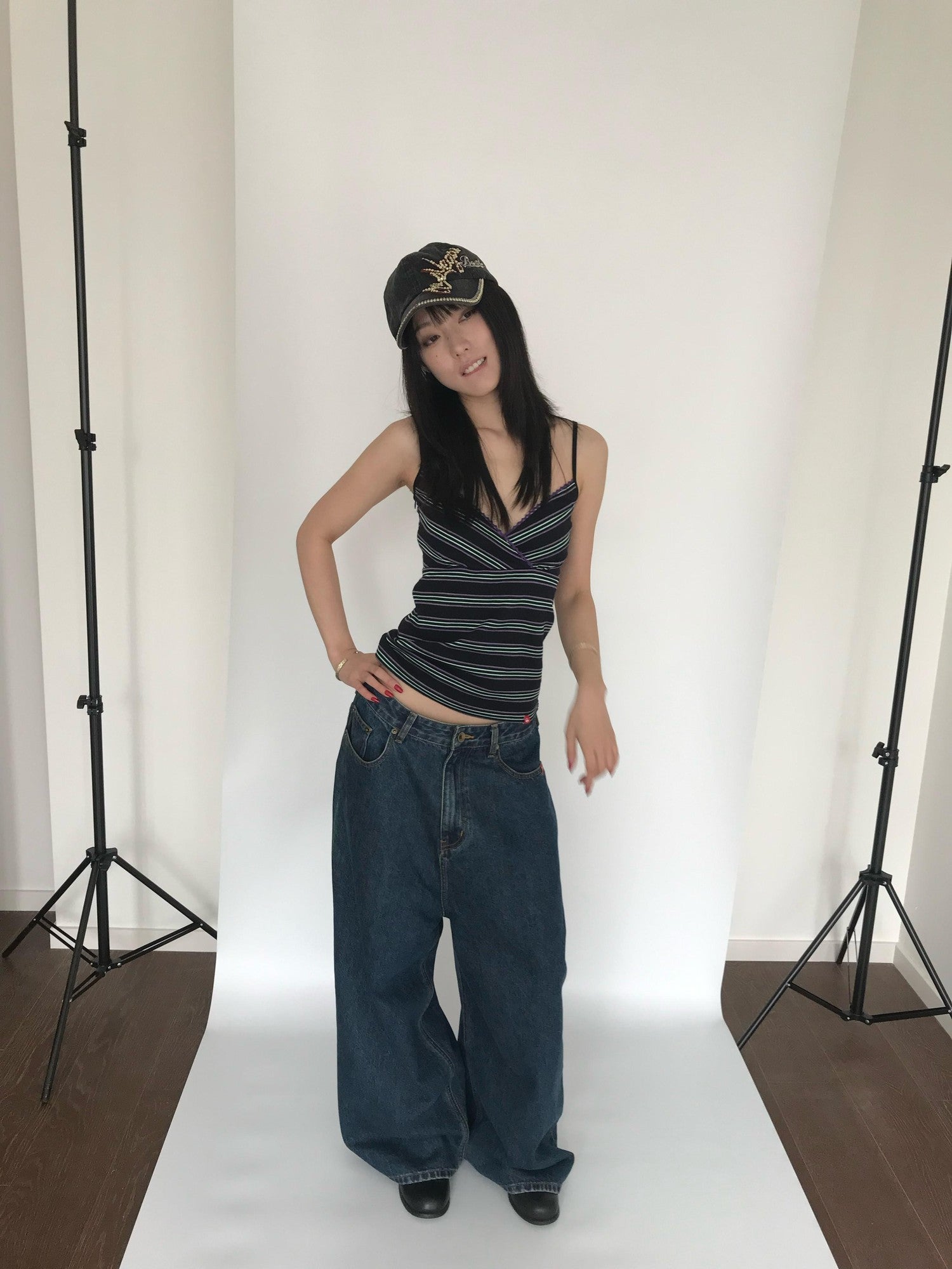Miko esst Vintage Washed Low Rise Retro Baggy Women's Denim Wide-leg Jeans