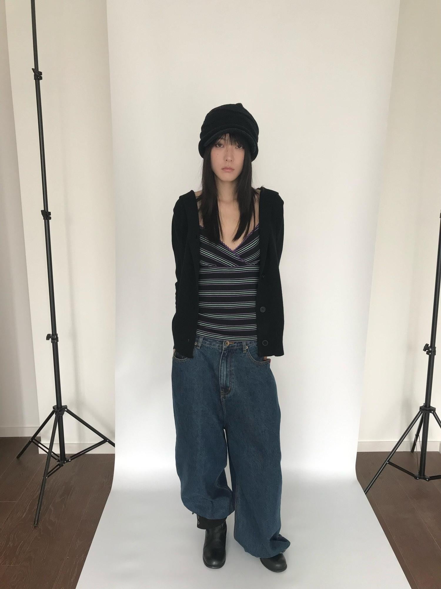 Miko esst Vintage Washed Low Rise Retro Baggy Women's Denim Wide-leg Jeans