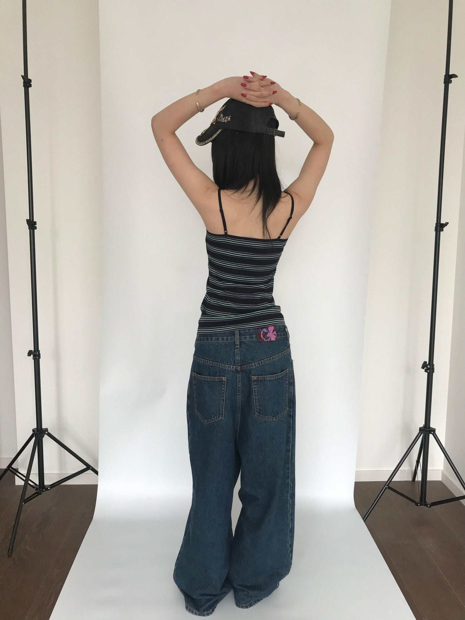 Miko esst Vintage Washed Low Rise Retro Baggy Women's Denim Wide-leg Jeans