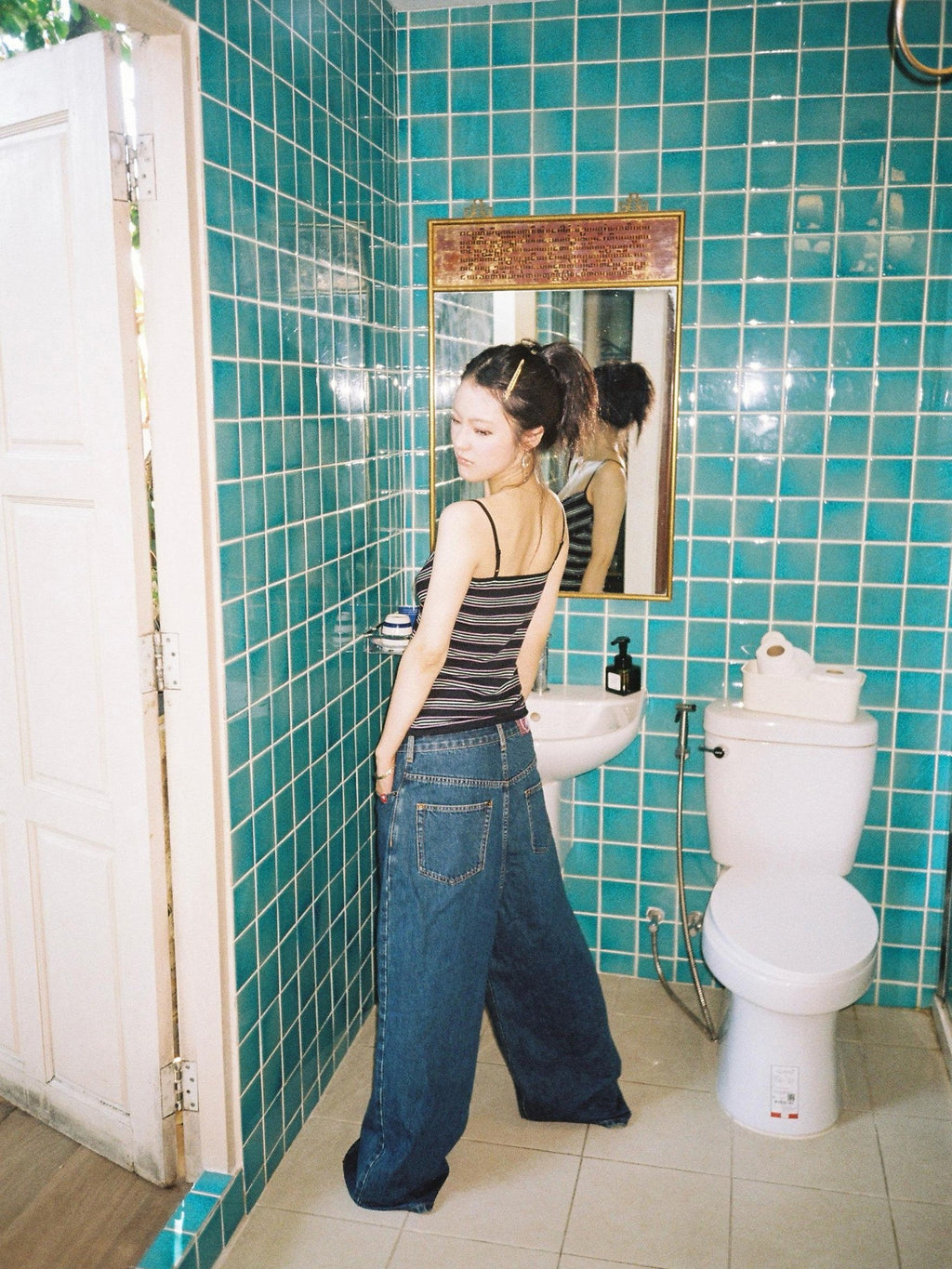 Miko esst Vintage Washed Low Rise Retro Baggy Women's Denim Wide-leg Jeans