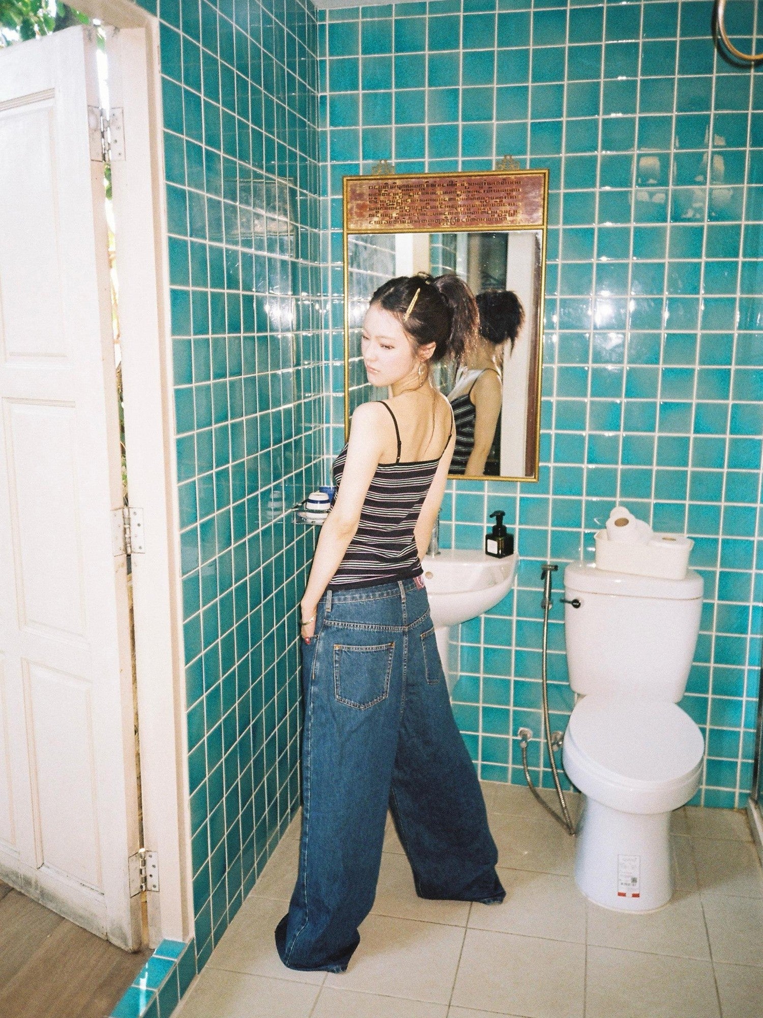 Miko esst Vintage Washed Low Rise Retro Baggy Women's Denim Wide-leg Jeans