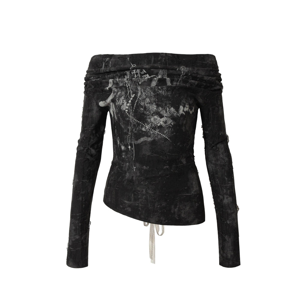 NO_ROMANCE_Black_Ombre_Printed_Off_Shoulder_Street_Punk_Slim_Womens_Long_Sleeve_T-Shirts_MISSTT