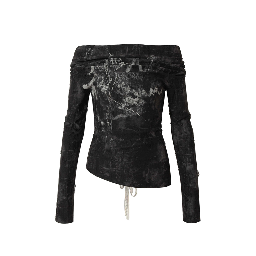 NO_ROMANCE_Black_Ombre_Printed_Off_Shoulder_Street_Punk_Slim_Womens_Long_Sleeve_T-Shirts_MISSTT