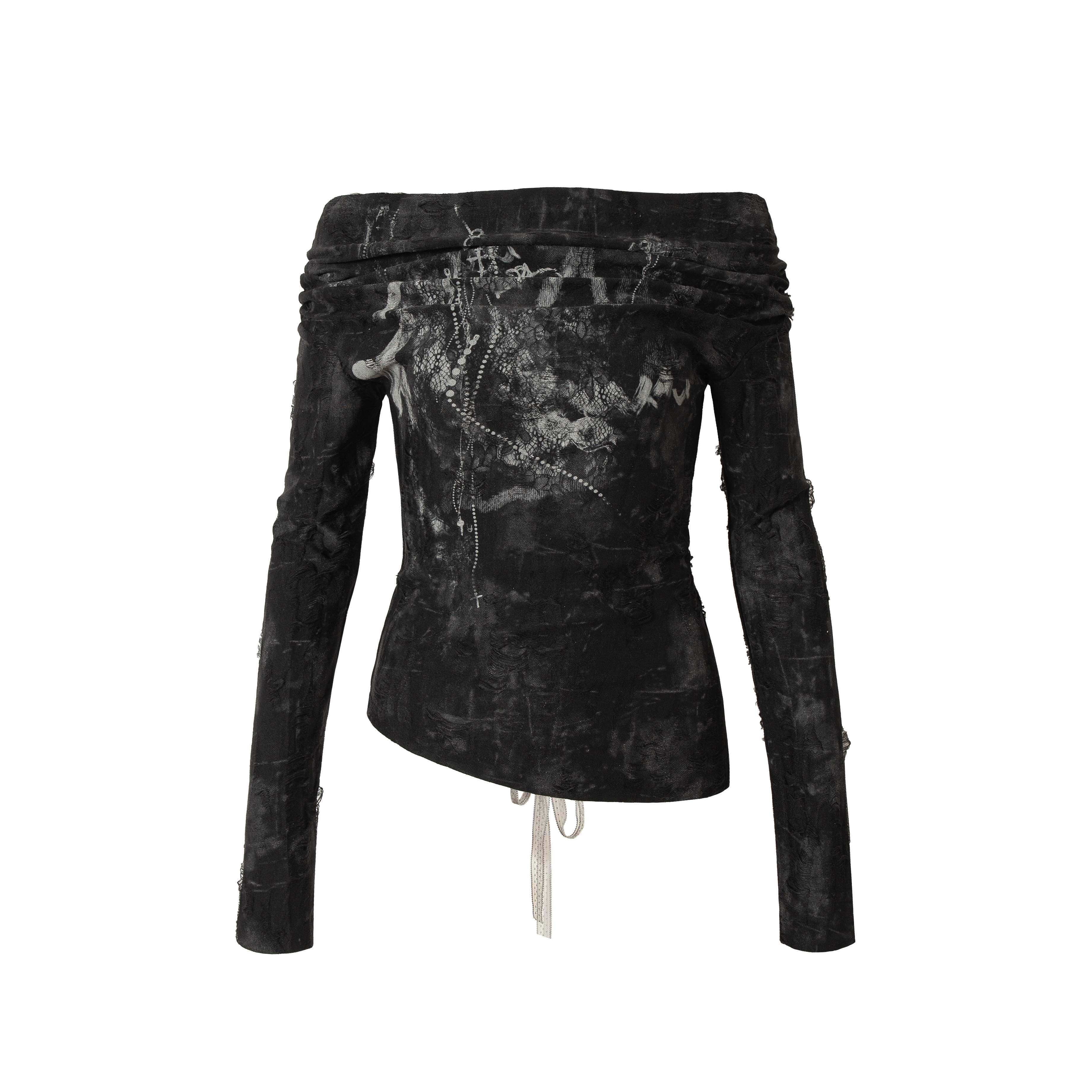 NO_ROMANCE_Black_Ombre_Printed_Off_Shoulder_Street_Punk_Slim_Womens_Long_Sleeve_T-Shirts_MISSTT