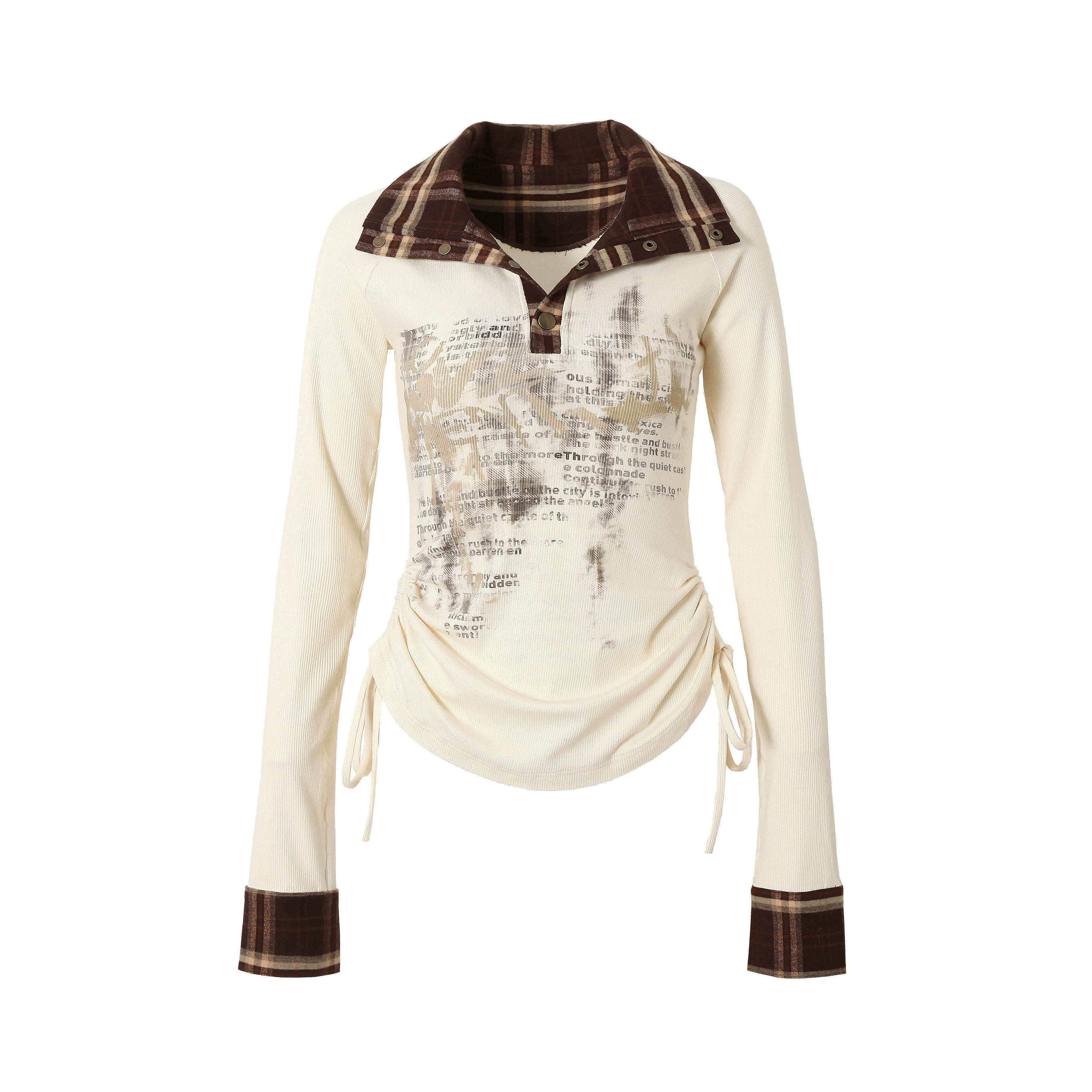 NO_ROMANCE_Bold_Print_Street_Punk_Slim_Henley_Black_Red_Cotton_Blend_Long_Sleeve_T-Shirts_MISSTT
