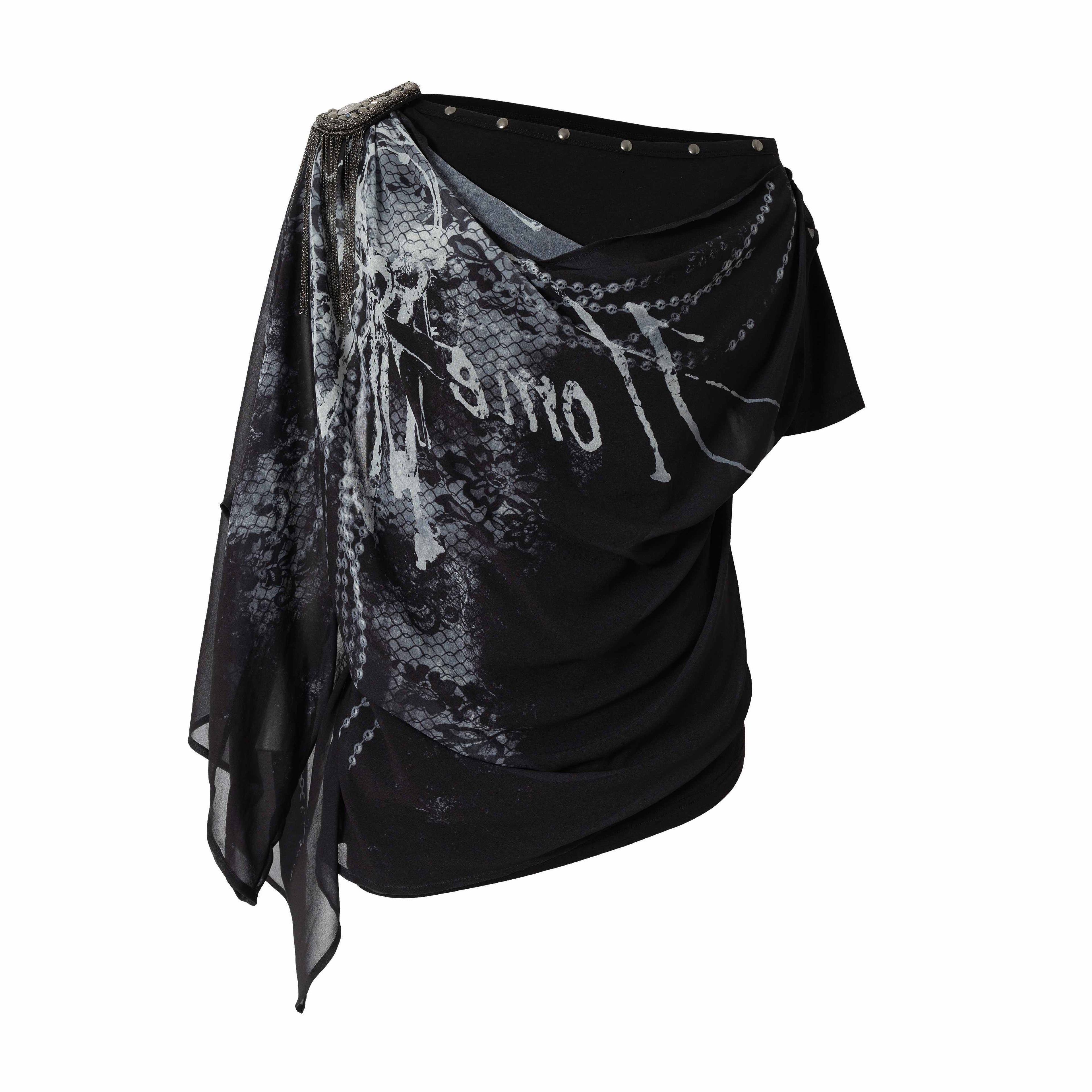 NO_ROMANCE_Chiffon_Loose_Fit_Relaxed_Draped_Neck_Letter_Print_Women_Short_Sleeve_T-Shirts_MISSTT