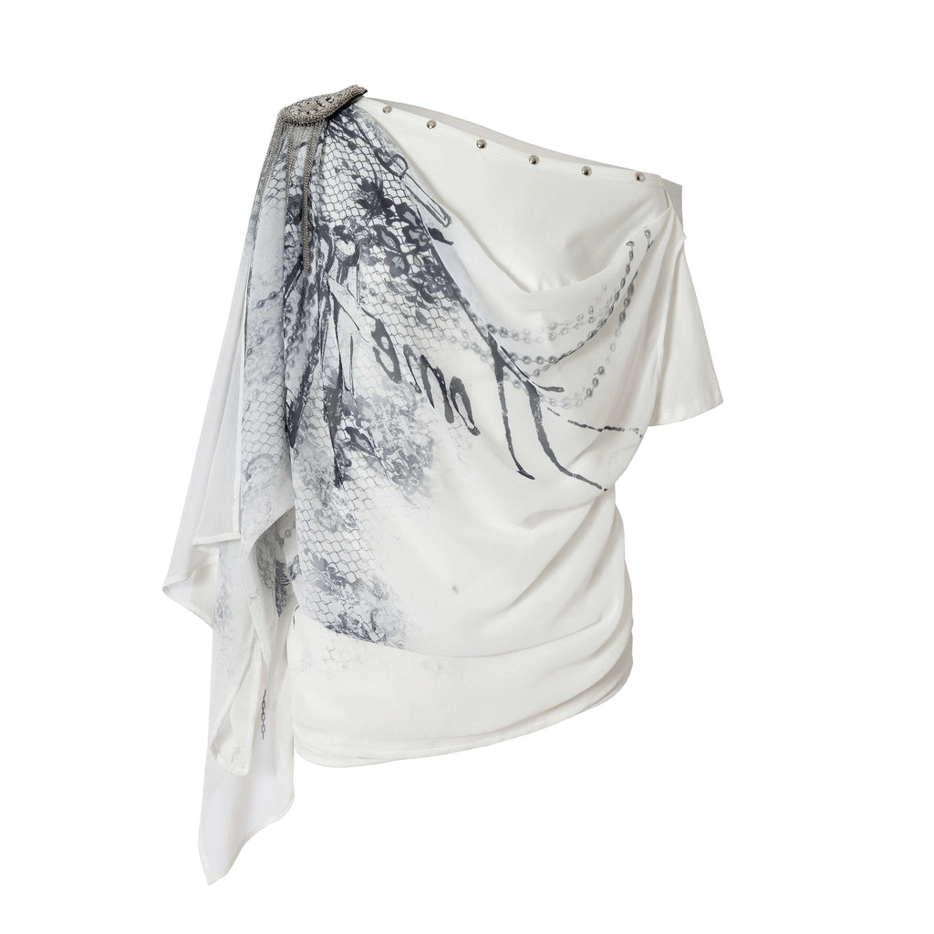 NO_ROMANCE_Chiffon_Loose_Fit_Relaxed_Draped_Neck_Letter_Print_Women_Short_Sleeve_T-Shirts_MISSTT