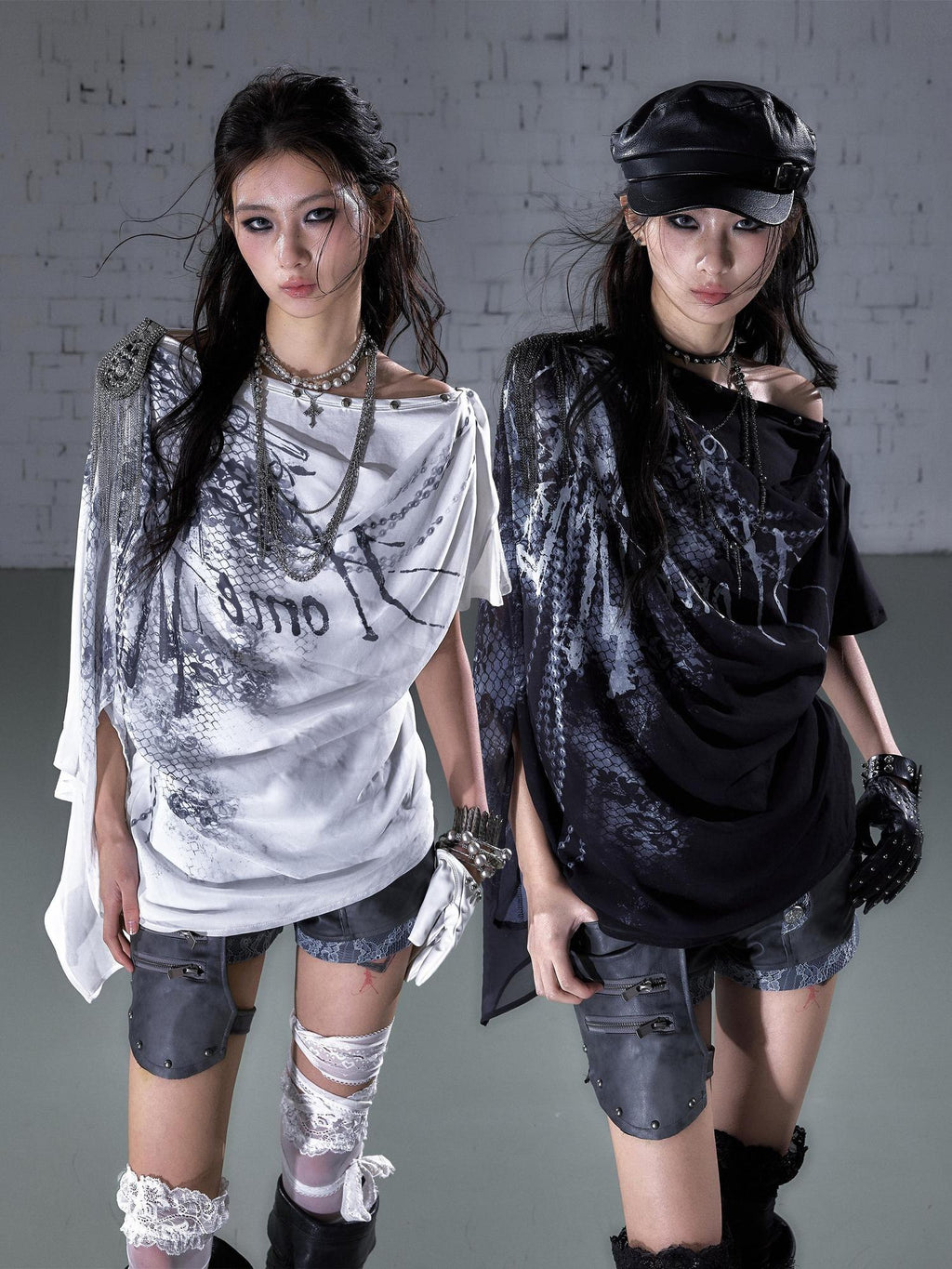 NO ROMANCE Chiffon Loose Fit Relaxed Draped Neck Letter Print Women Short Sleeve T-Shirts