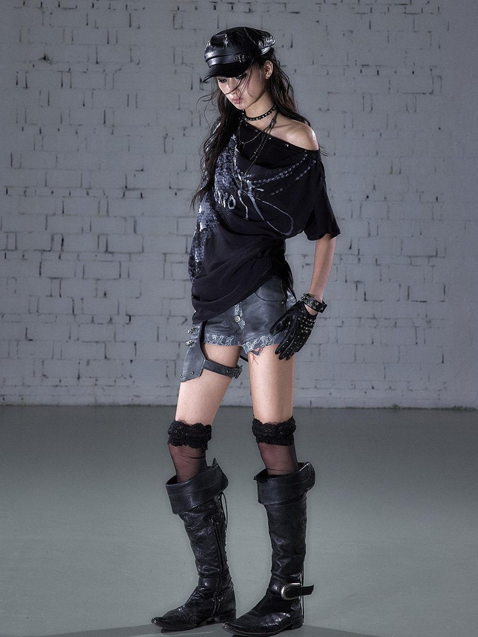 NO ROMANCE Chiffon Loose Fit Relaxed Draped Neck Letter Print Women Short Sleeve T-Shirts