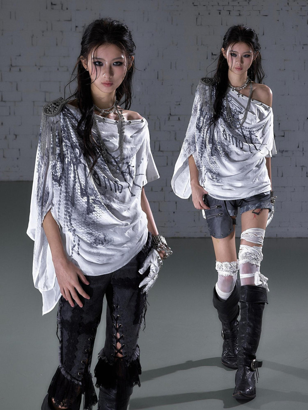 NO ROMANCE Chiffon Loose Fit Relaxed Draped Neck Letter Print Women Short Sleeve T-Shirts