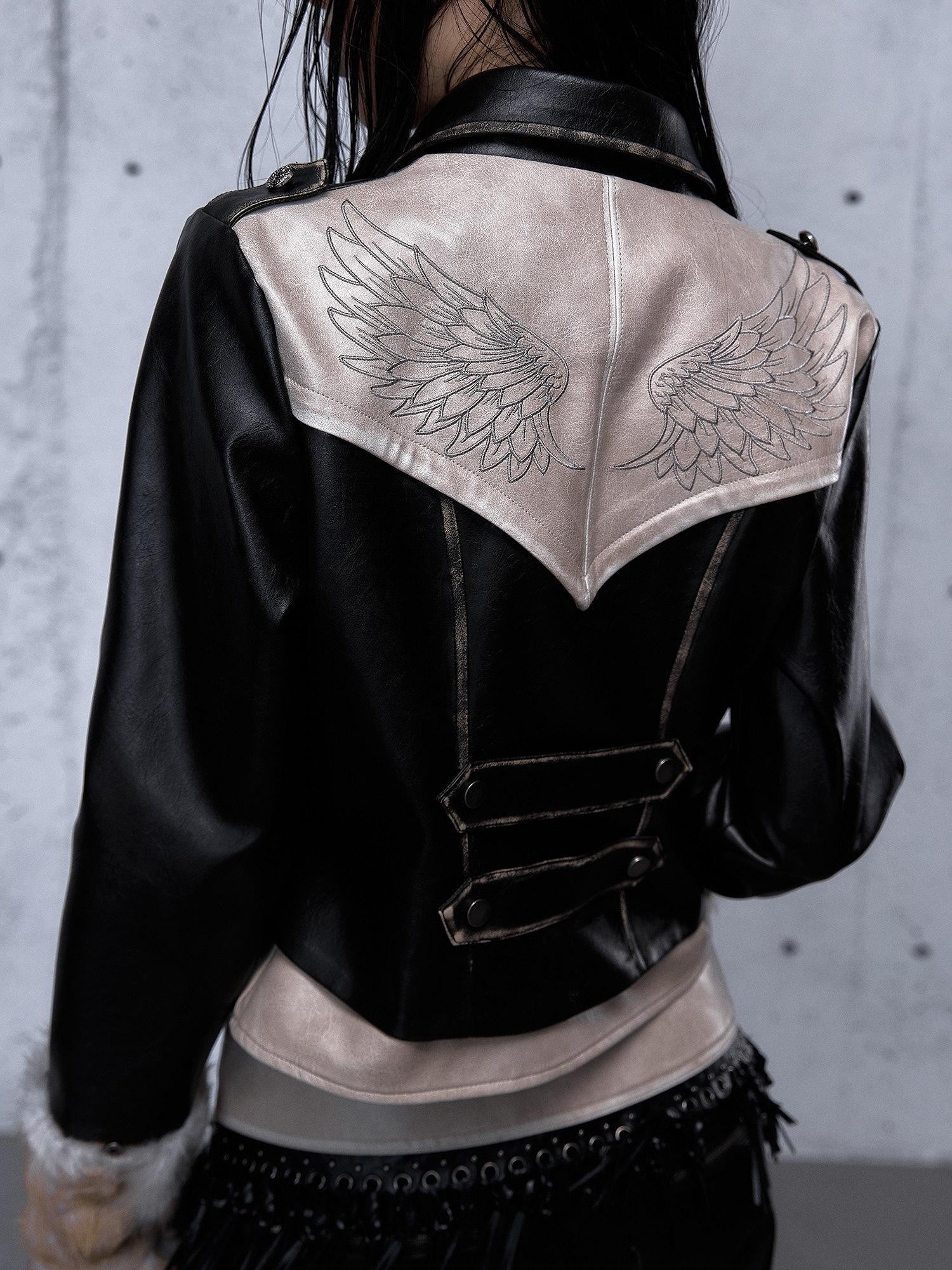 NO ROMANCE Colorblock Street Cropped Zip Long Sleeve Women Washed Black Casual Jackets