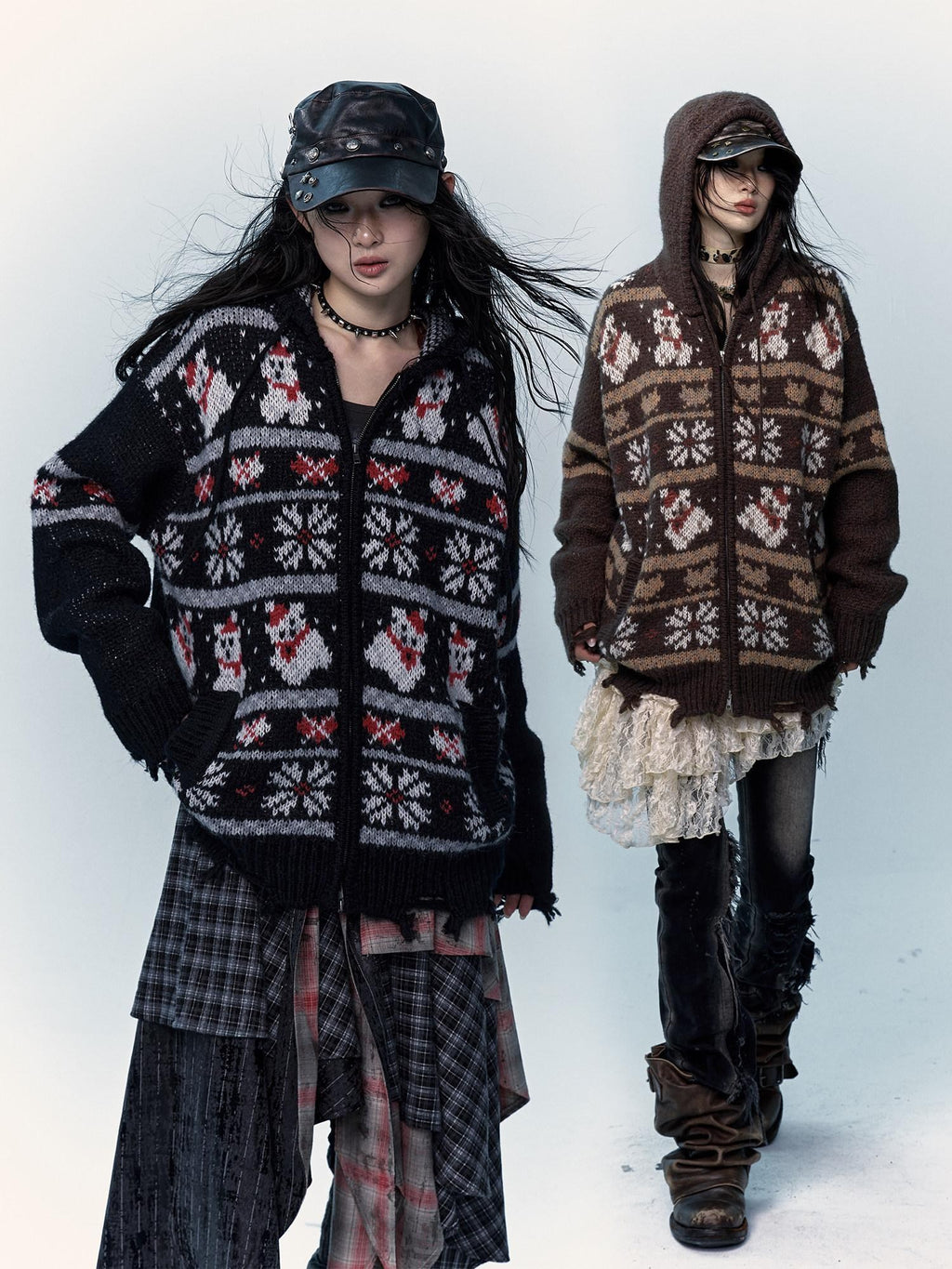 NO ROMANCE Cozy Hooded Zip Up Loose Streetwear Knit Cartoon Anime Youth Cardigans