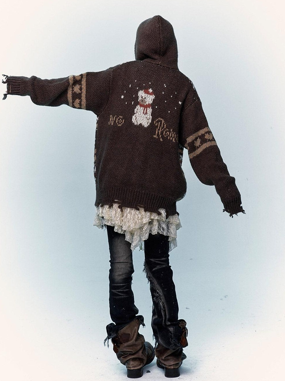 NO ROMANCE Cozy Hooded Zip Up Loose Streetwear Knit Cartoon Anime Youth Cardigans