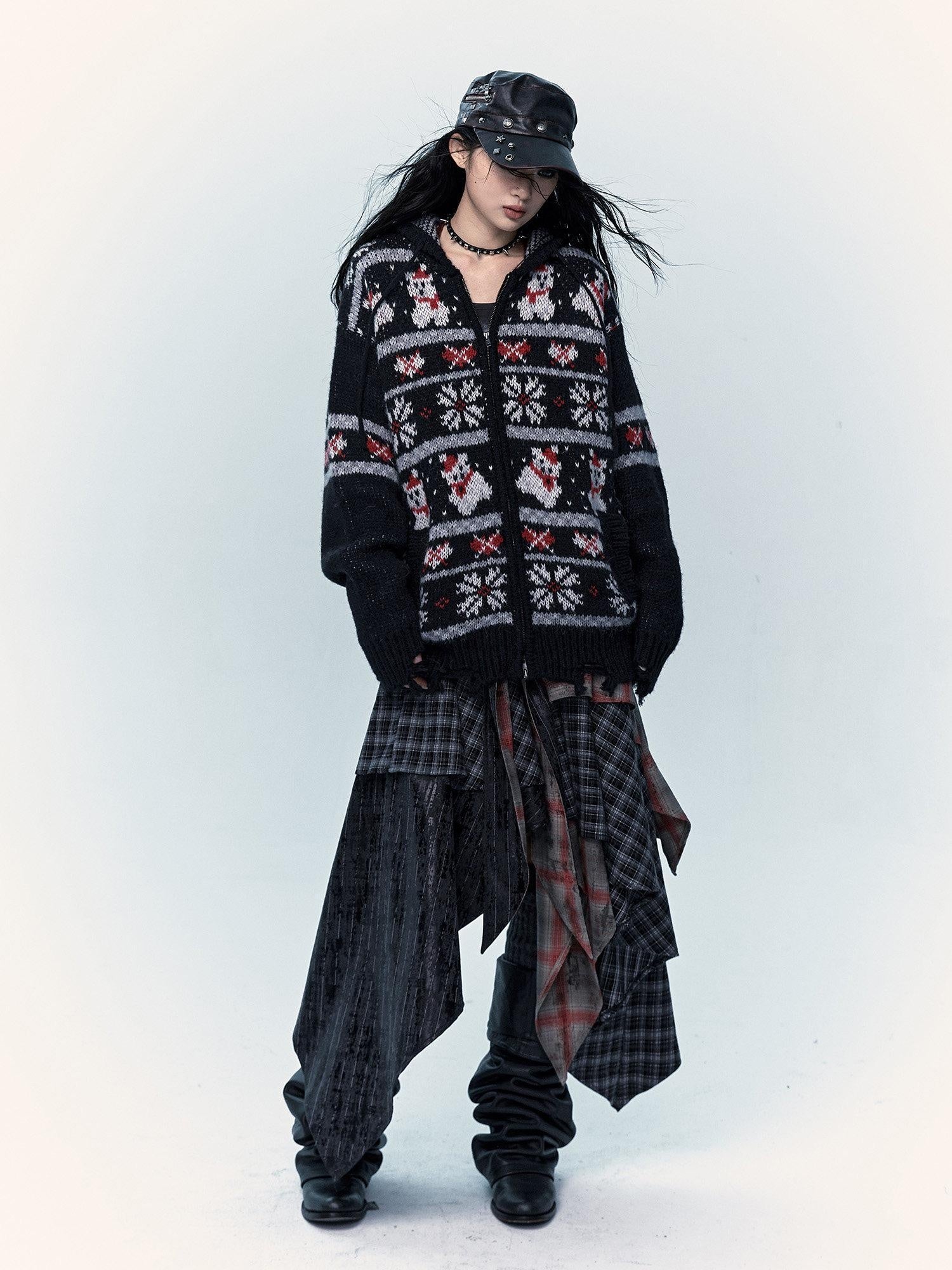 NO ROMANCE Cozy Hooded Zip Up Loose Streetwear Knit Cartoon Anime Youth Cardigans