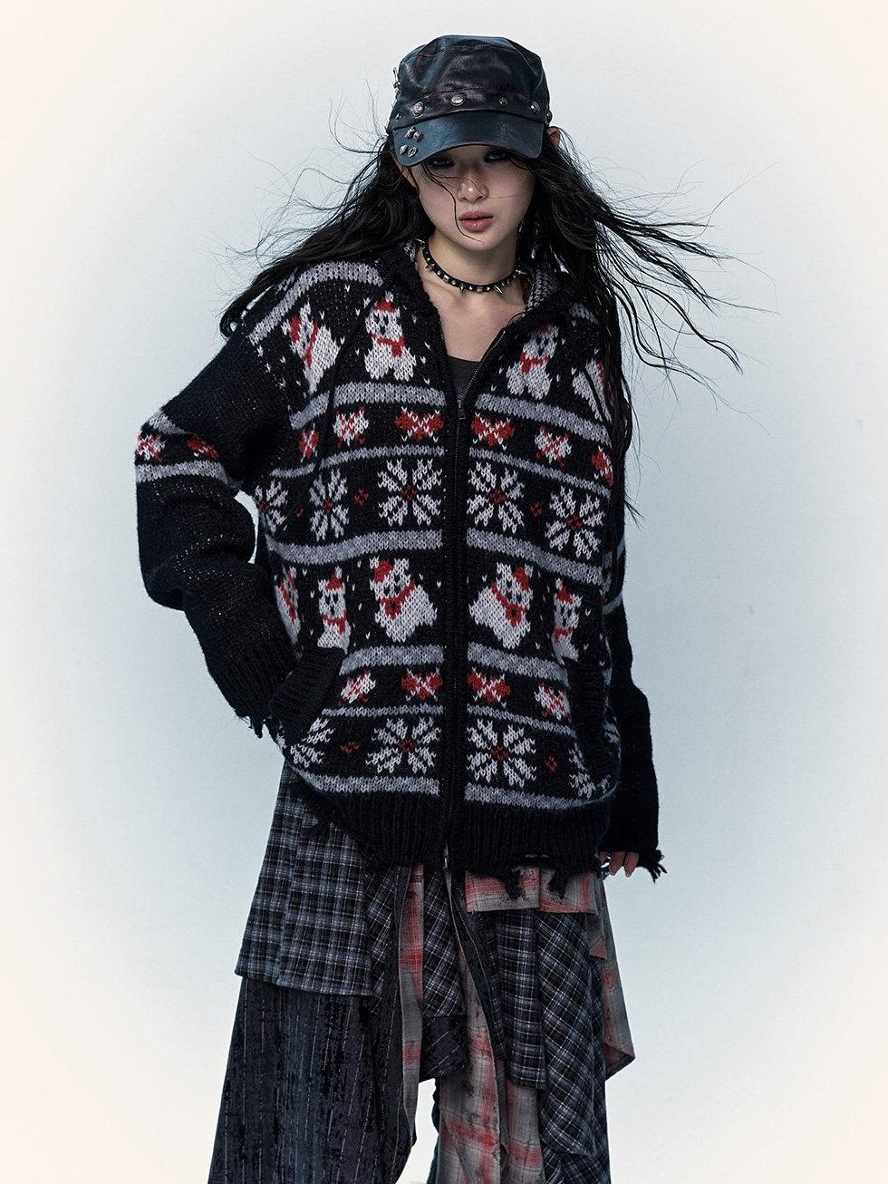 NO ROMANCE Cozy Hooded Zip Up Loose Streetwear Knit Cartoon Anime Youth Cardigans