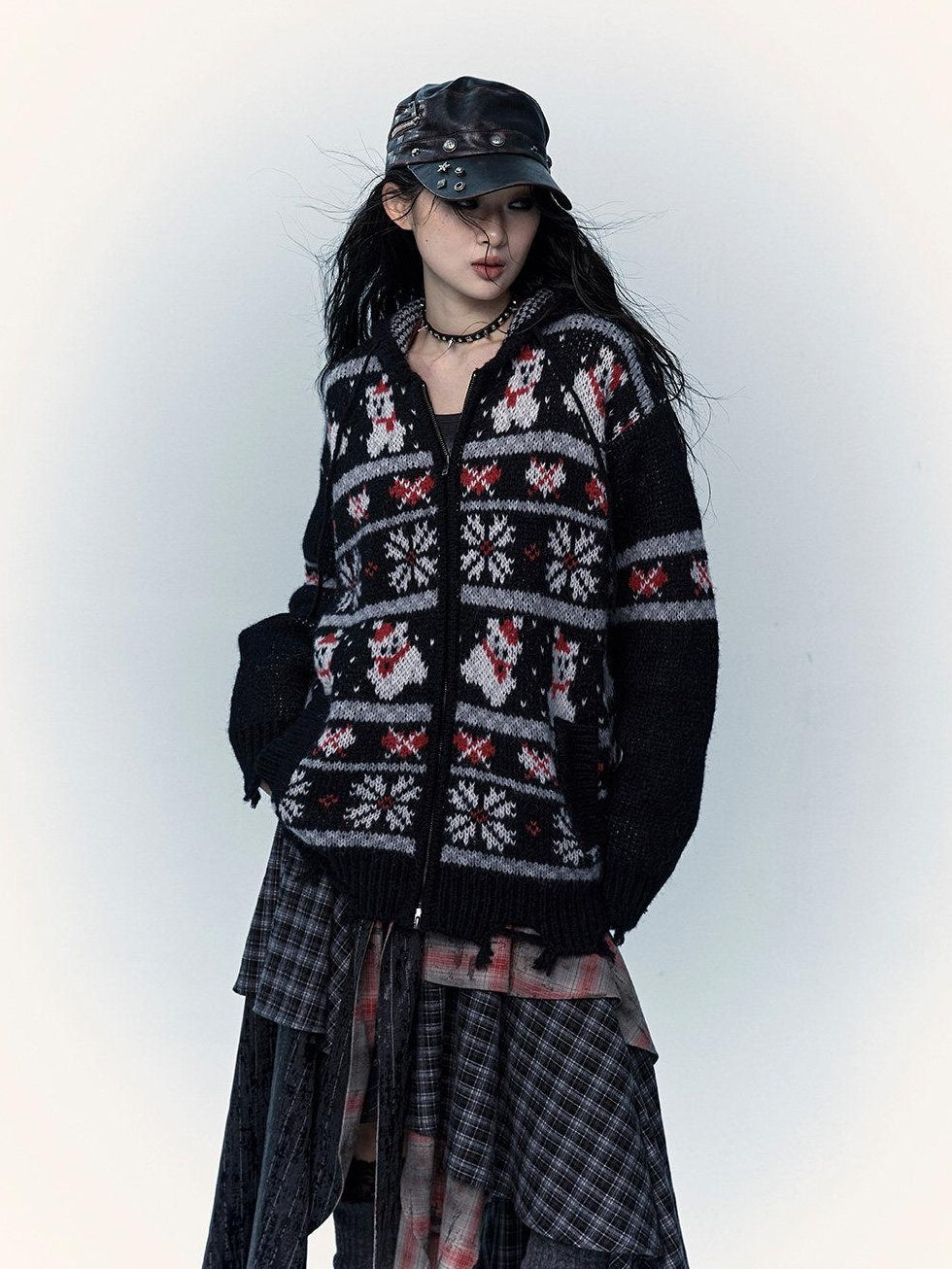 NO ROMANCE Cozy Hooded Zip Up Loose Streetwear Knit Cartoon Anime Youth Cardigans