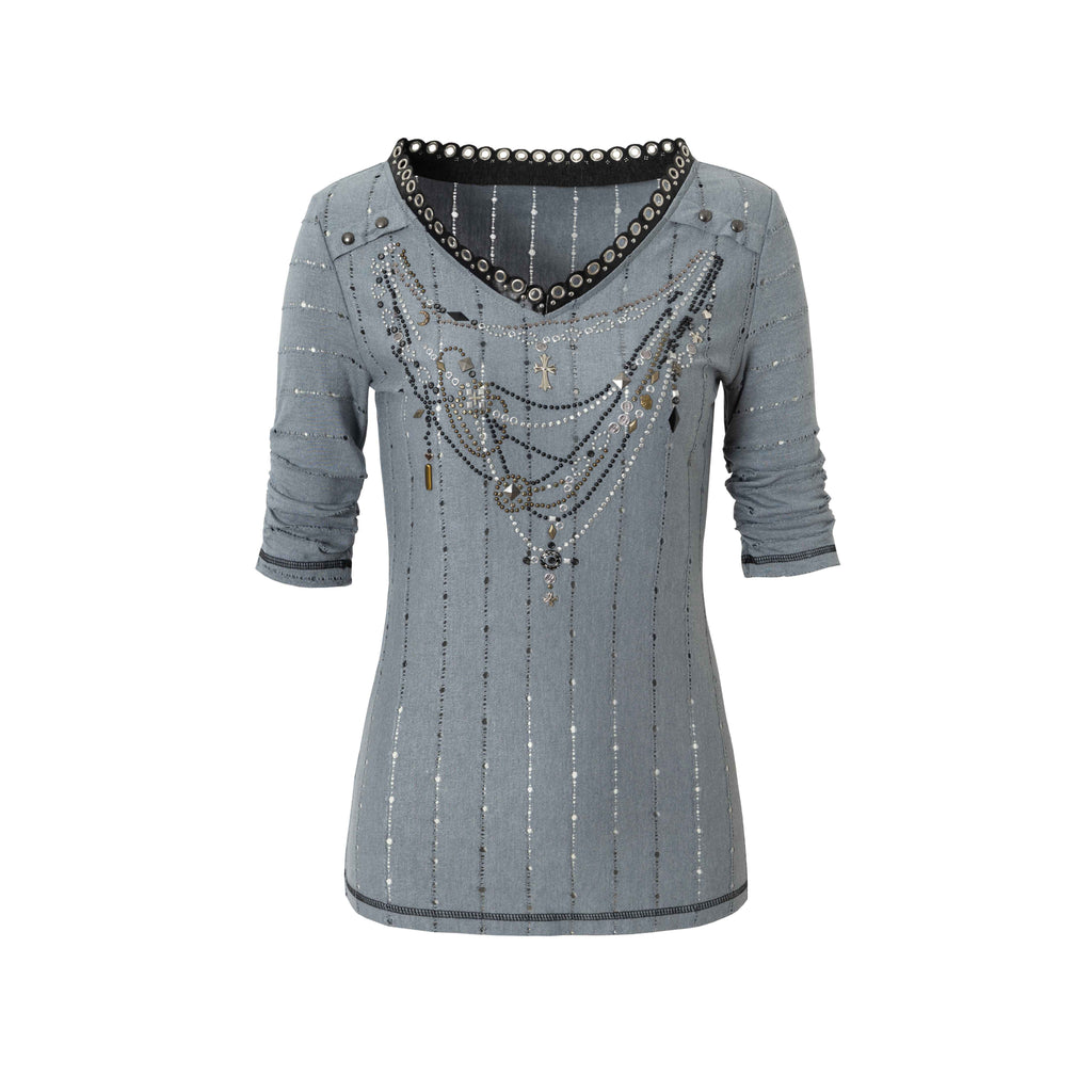 NO_ROMANCE_Creative_Geometric_Punk_Slim_Fit_Vneck_Women_Blush_Grey_Long_Sleeve_T-Shirts_MISSTT