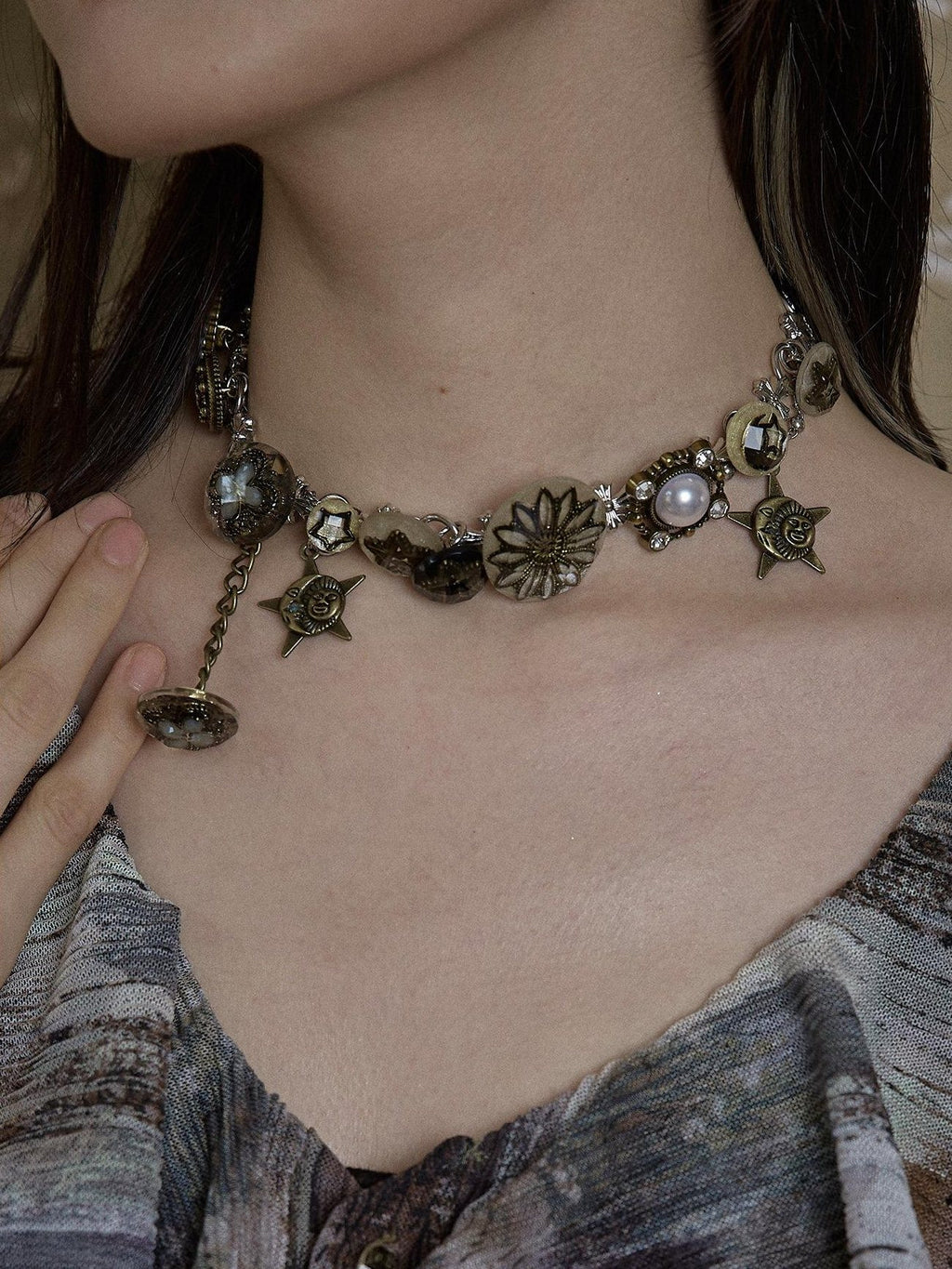 NO ROMANCE Dainty Titanium Steel Celestial Original Mixed Chain Clavicle Necklaces