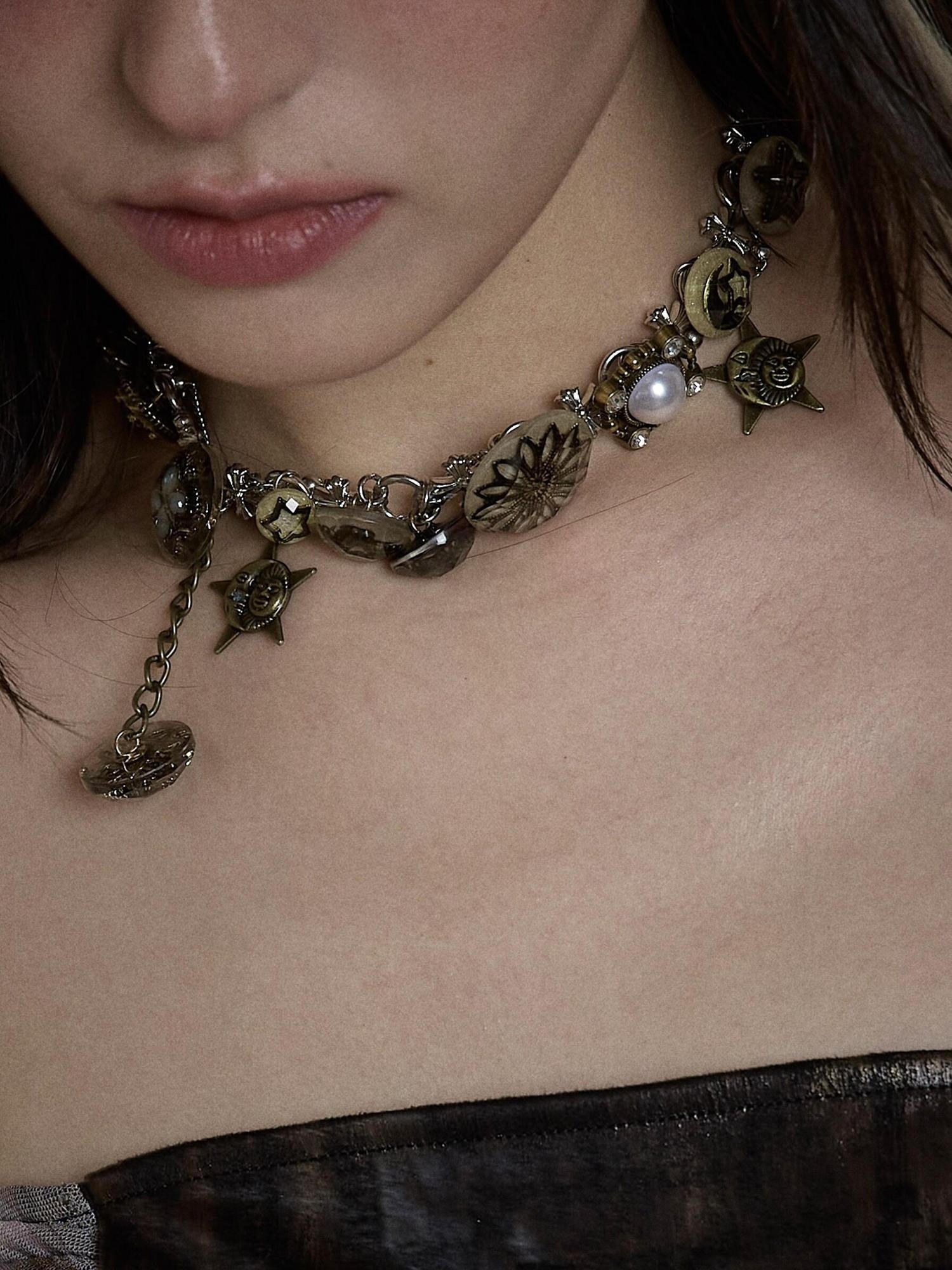 NO ROMANCE Dainty Titanium Steel Celestial Original Mixed Chain Clavicle Necklaces