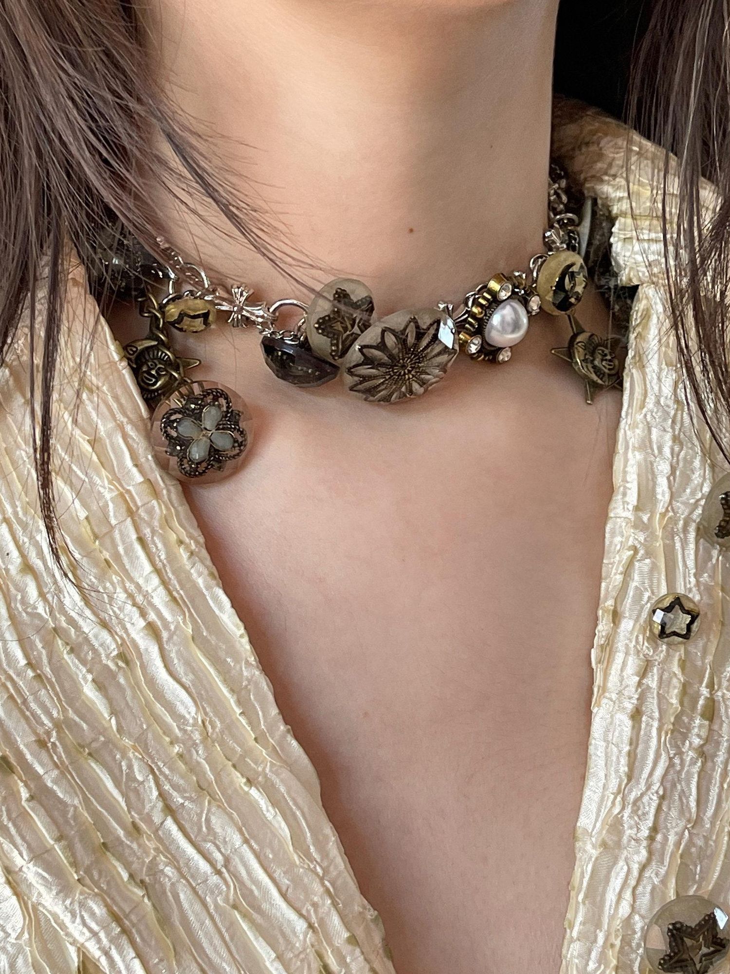 NO ROMANCE Dainty Titanium Steel Celestial Original Mixed Chain Clavicle Necklaces