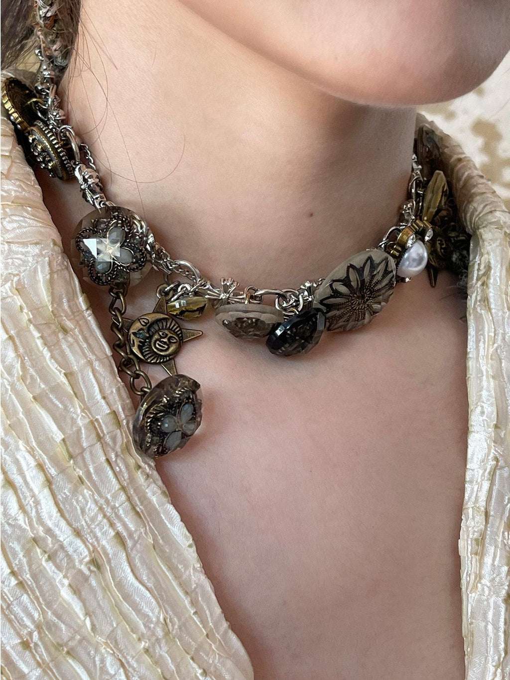 NO ROMANCE Dainty Titanium Steel Celestial Original Mixed Chain Clavicle Necklaces