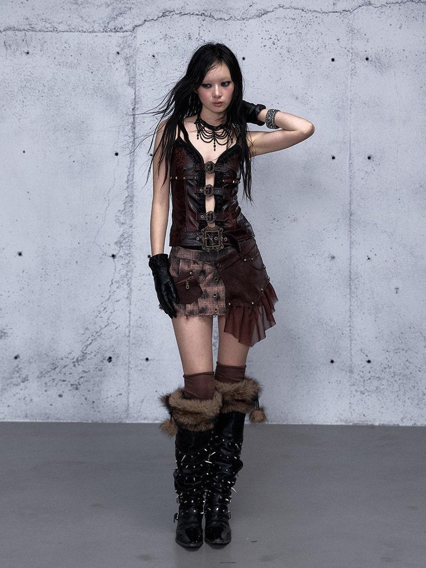 NO ROMANCE Detachable Punk Pleated Low Waist Casual Citywalk Women Patchwork Mini Skirts