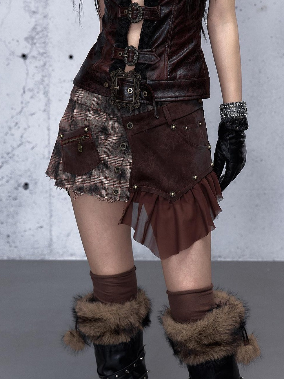 NO ROMANCE Detachable Punk Pleated Low Waist Casual Citywalk Women Patchwork Mini Skirts