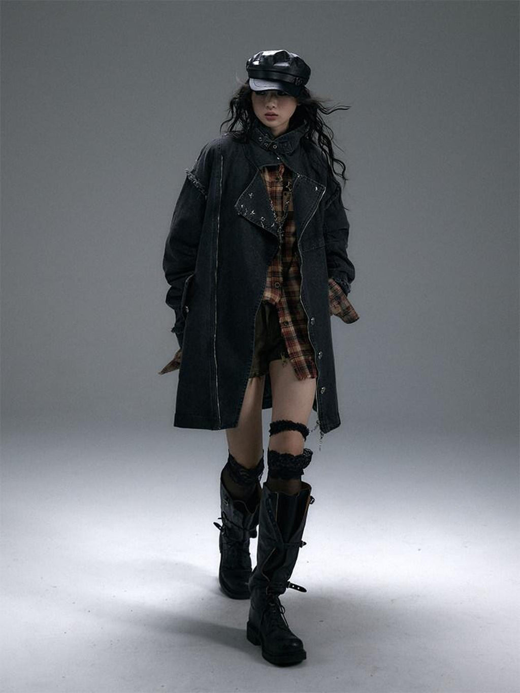 NO ROMANCE Distressed Thick Cotton Loose Fit Street Punk Mid Length Zipper Casual Jackets
