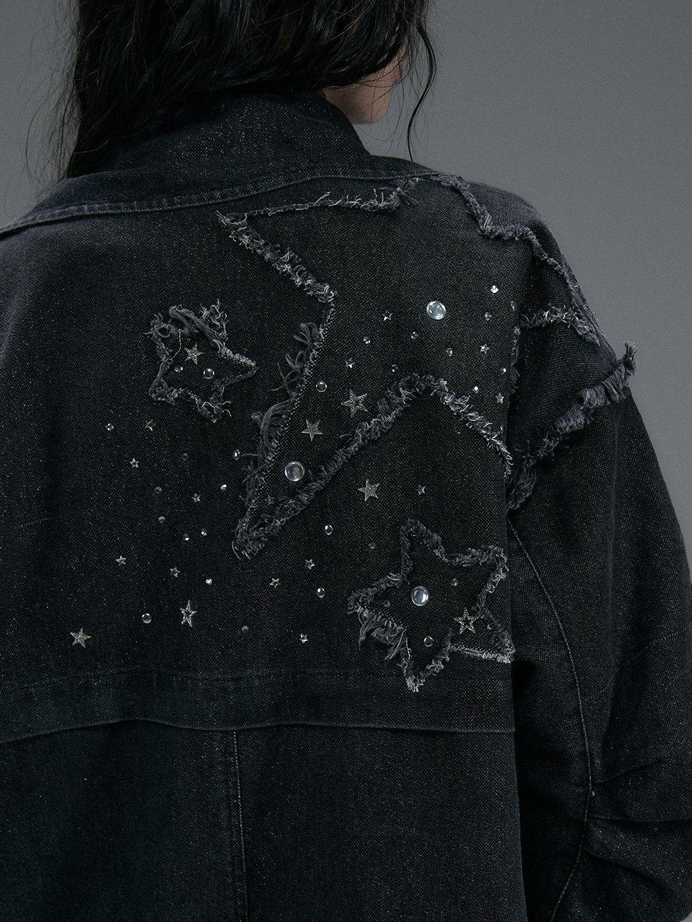 NO ROMANCE Distressed Thick Cotton Loose Fit Street Punk Mid Length Zipper Casual Jackets