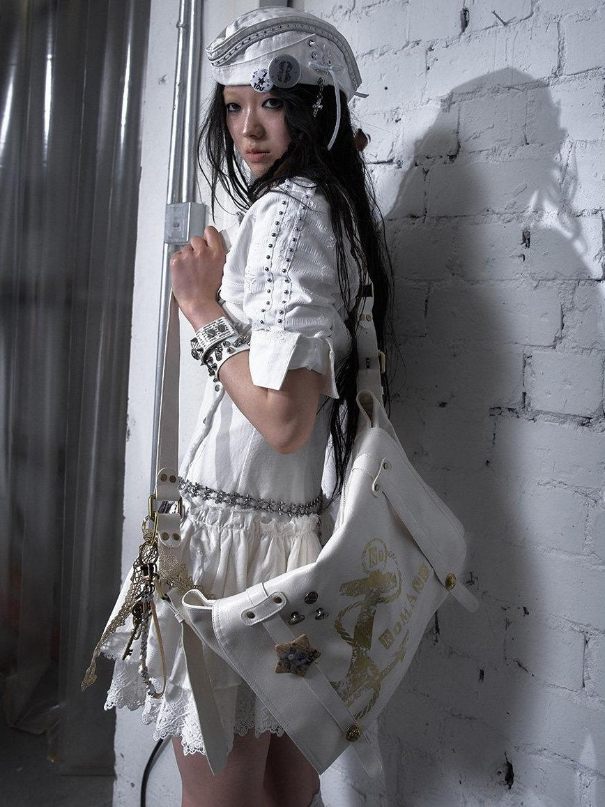 NO ROMANCE Durable Pvc Semi Rigid Shoulder Crossbody Black White Cross Body Bags