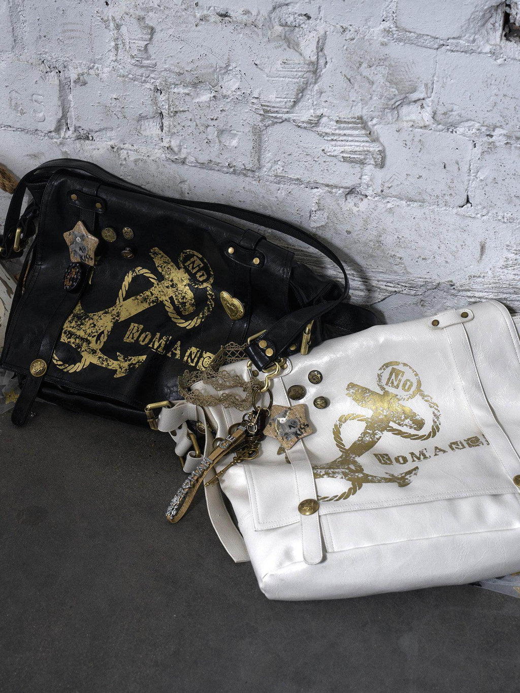 NO ROMANCE Durable Pvc Semi Rigid Shoulder Crossbody Black White Cross Body Bags