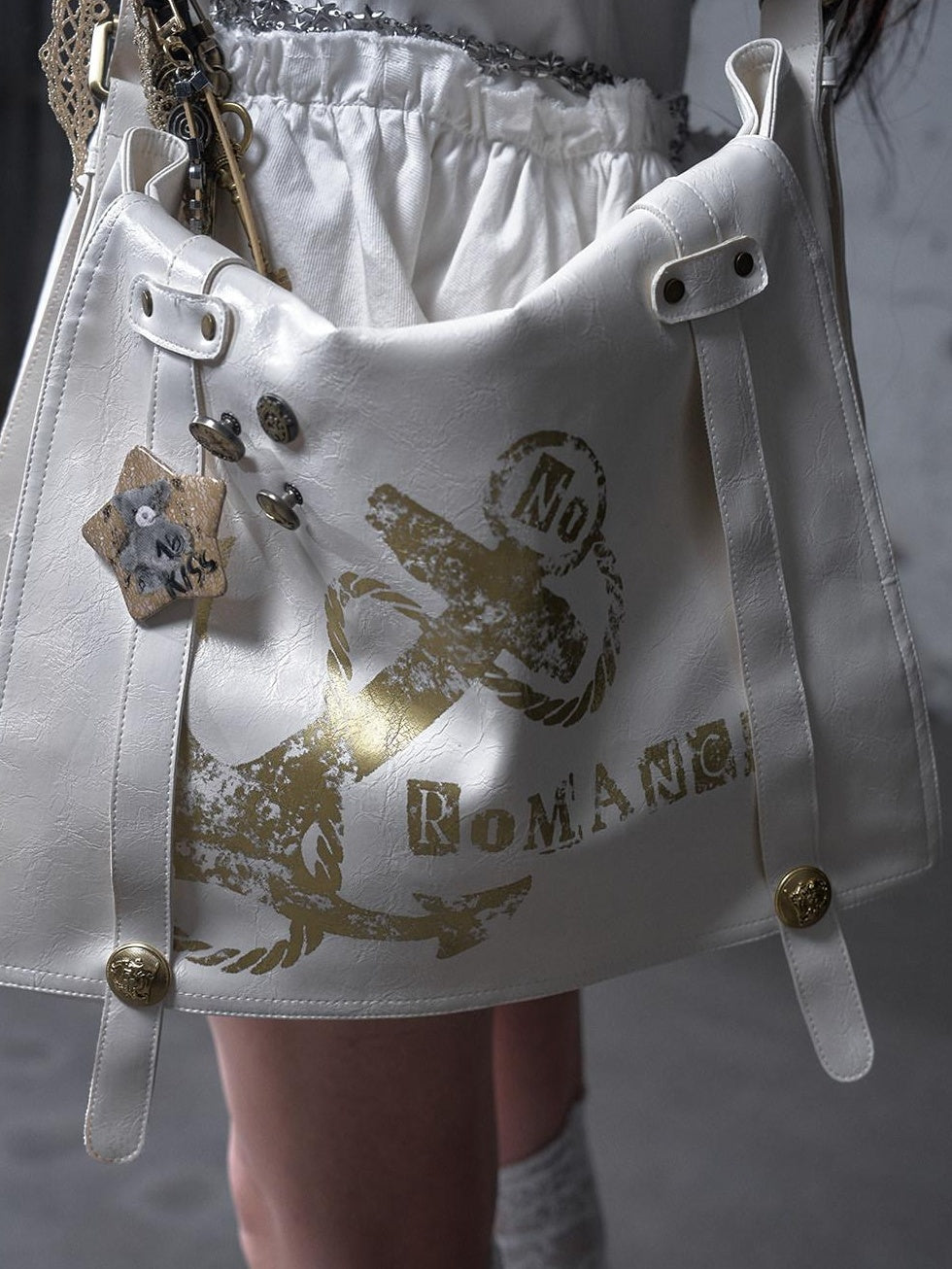 NO ROMANCE Durable Pvc Semi Rigid Shoulder Crossbody Black White Cross Body Bags