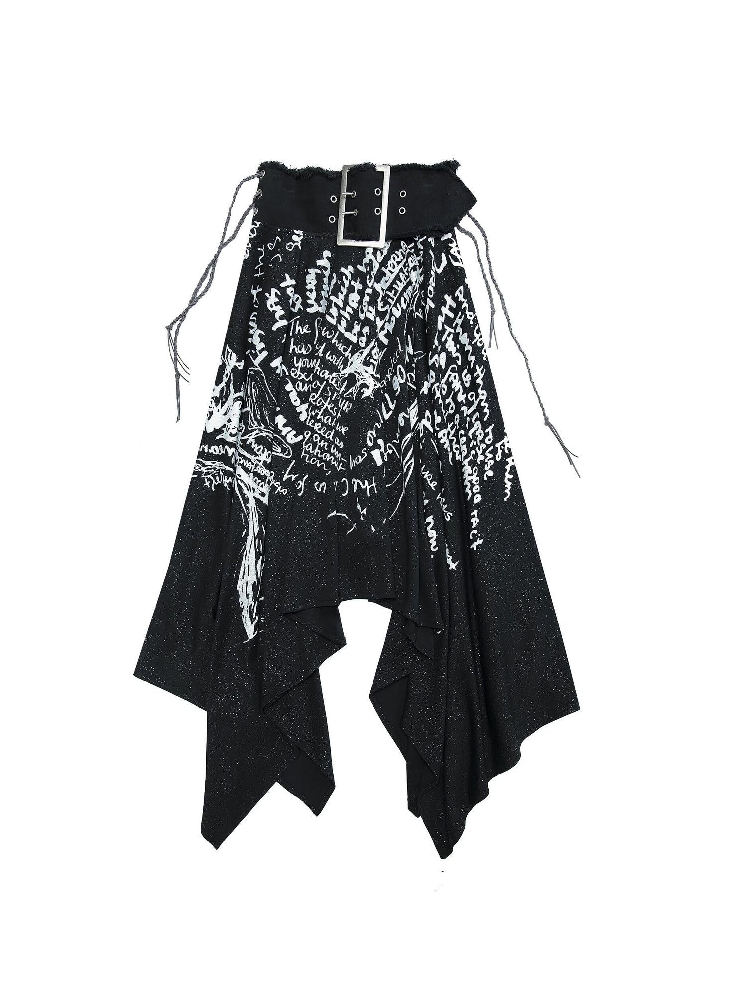 NO ROMANCE Edgy Printed High Waist Asymmetrical Slim Fit Travel Party Casual Midi Dresses