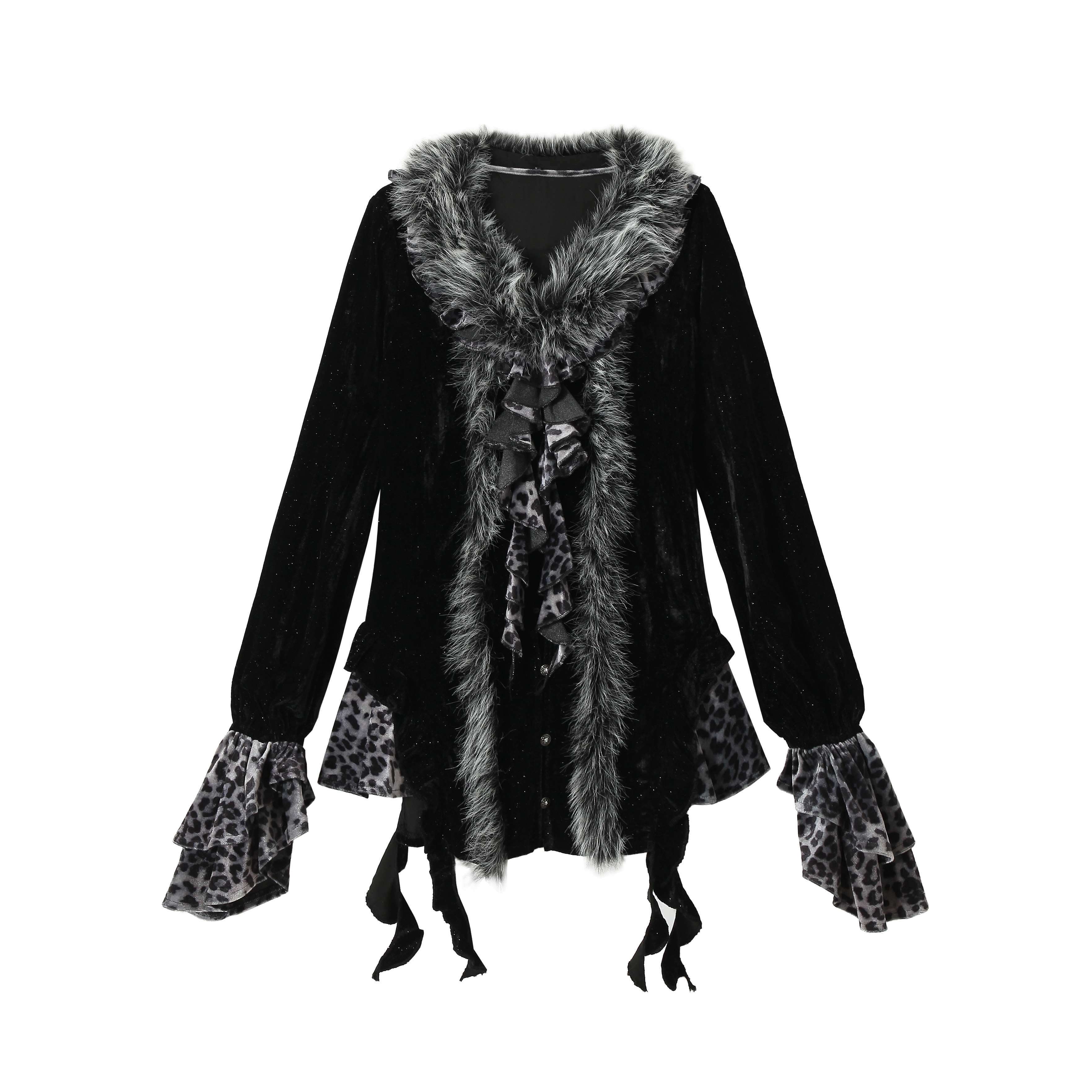 NO_ROMANCE_Edgy_Punk_Slim_Fit_Faux_Fur_Collar_V-neck_Long_Sleeve_Leopard_Print_Blouses_MISSTT