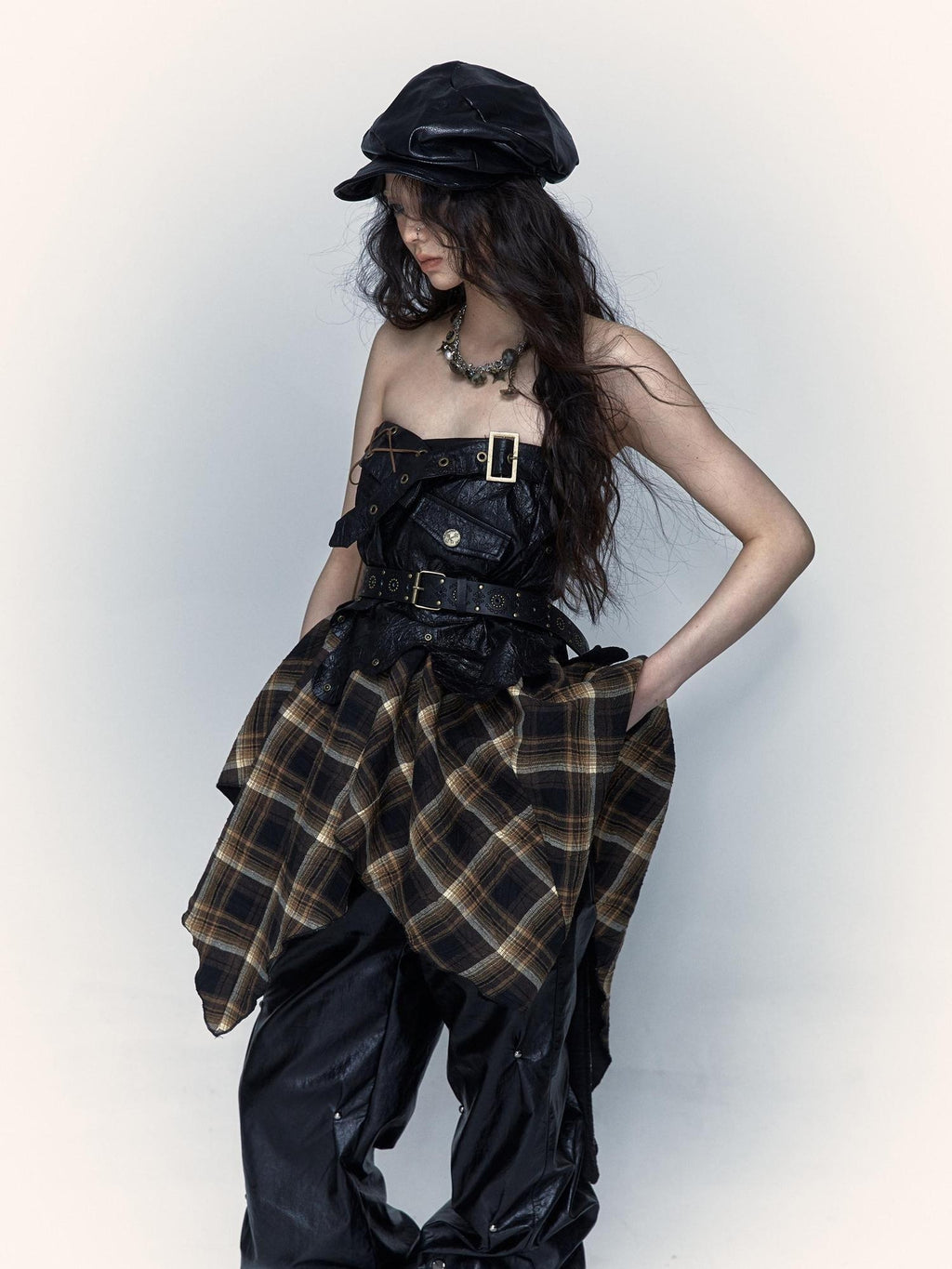 NO ROMANCE Edgy Rock Asymmetrical Patchwork Loose Girlish Party Casual Midi Dresses