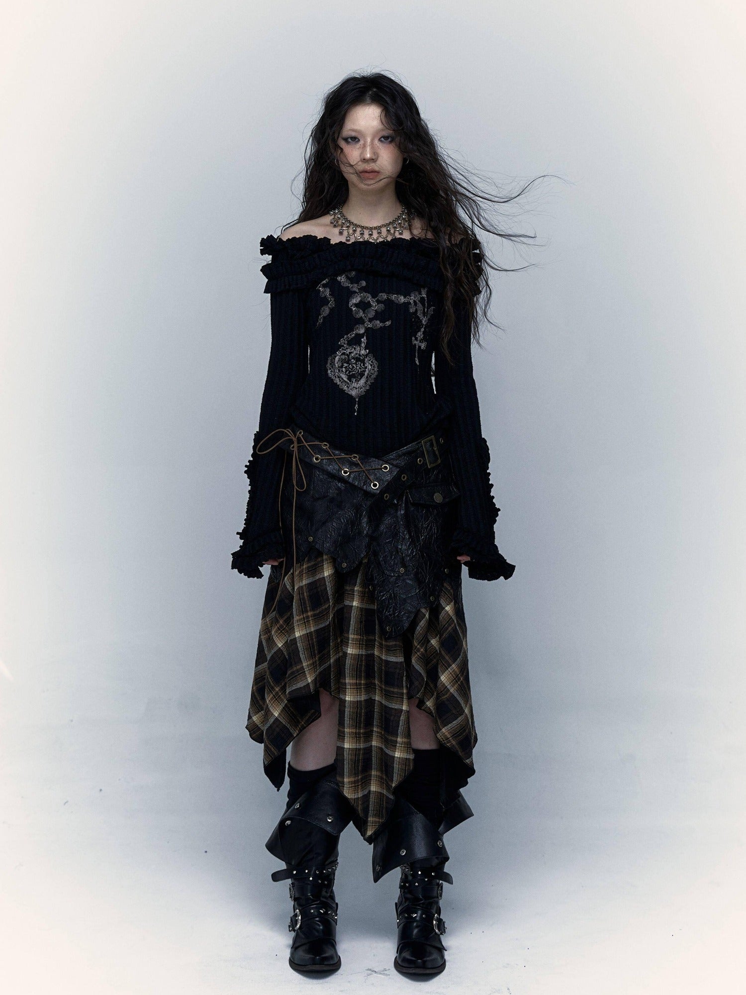 NO ROMANCE Edgy Rock Asymmetrical Patchwork Loose Girlish Party Casual Midi Dresses