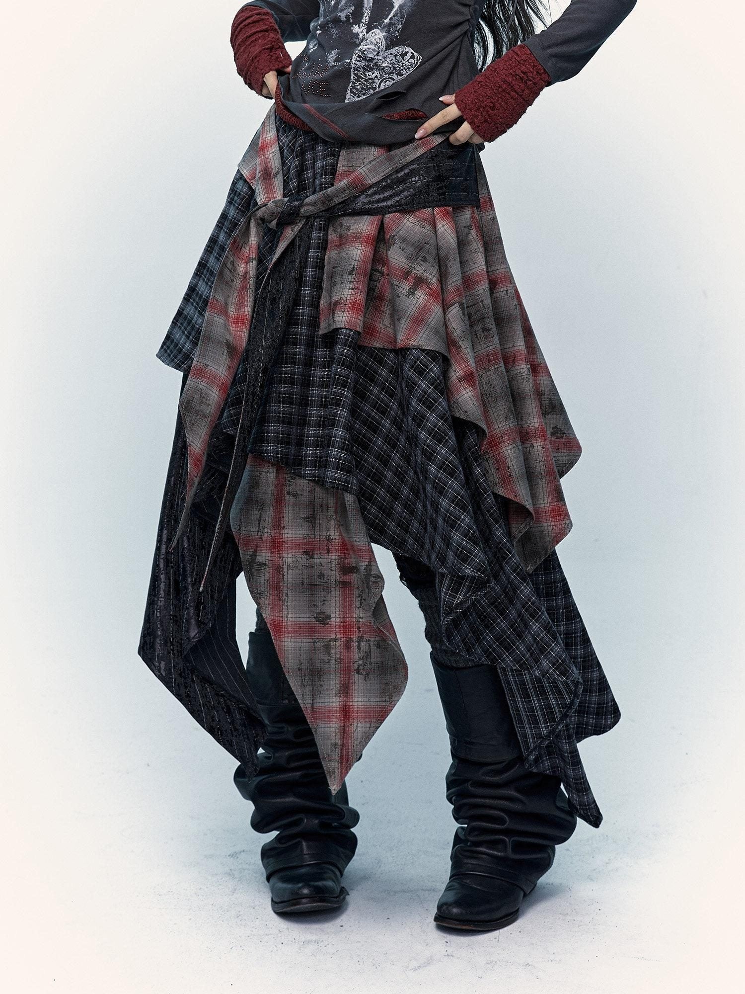 NO ROMANCE Edgy Rocker Asymmetrical Patchwork Mid Waist A Line Travel Ready Maxi Skirts