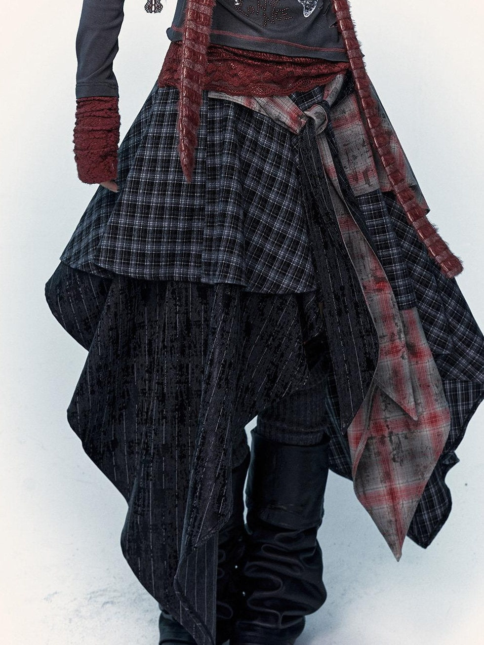 NO ROMANCE Edgy Rocker Asymmetrical Patchwork Mid Waist A Line Travel Ready Maxi Skirts