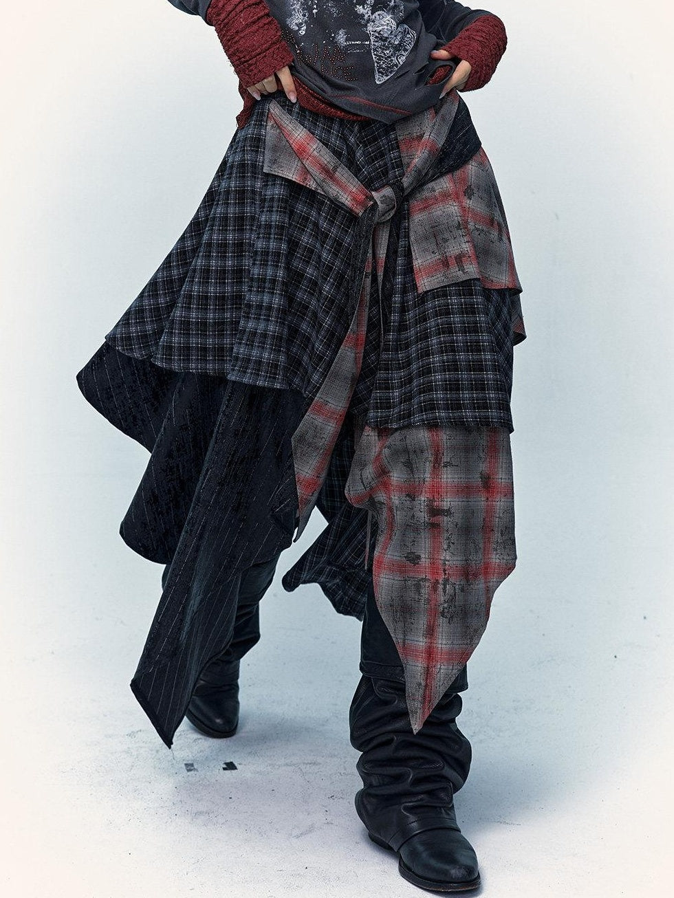 NO ROMANCE Edgy Rocker Asymmetrical Patchwork Mid Waist A Line Travel Ready Maxi Skirts
