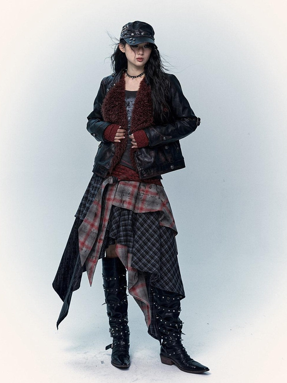 NO ROMANCE Edgy Rocker Asymmetrical Patchwork Mid Waist A Line Travel Ready Maxi Skirts