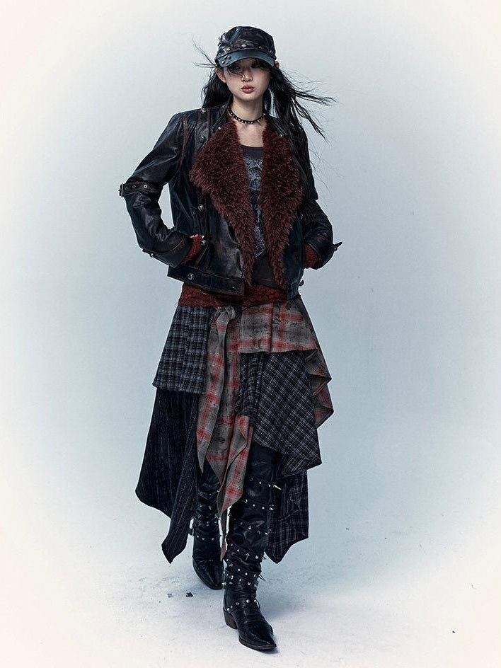 NO ROMANCE Edgy Rocker Asymmetrical Patchwork Mid Waist A Line Travel Ready Maxi Skirts