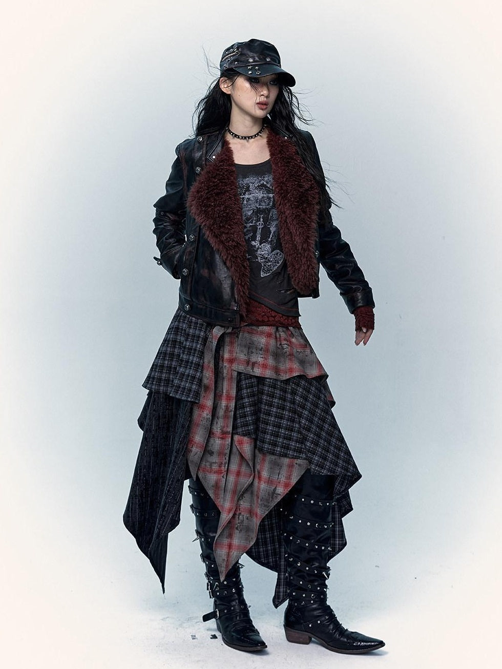 NO ROMANCE Edgy Rocker Asymmetrical Patchwork Mid Waist A Line Travel Ready Maxi Skirts