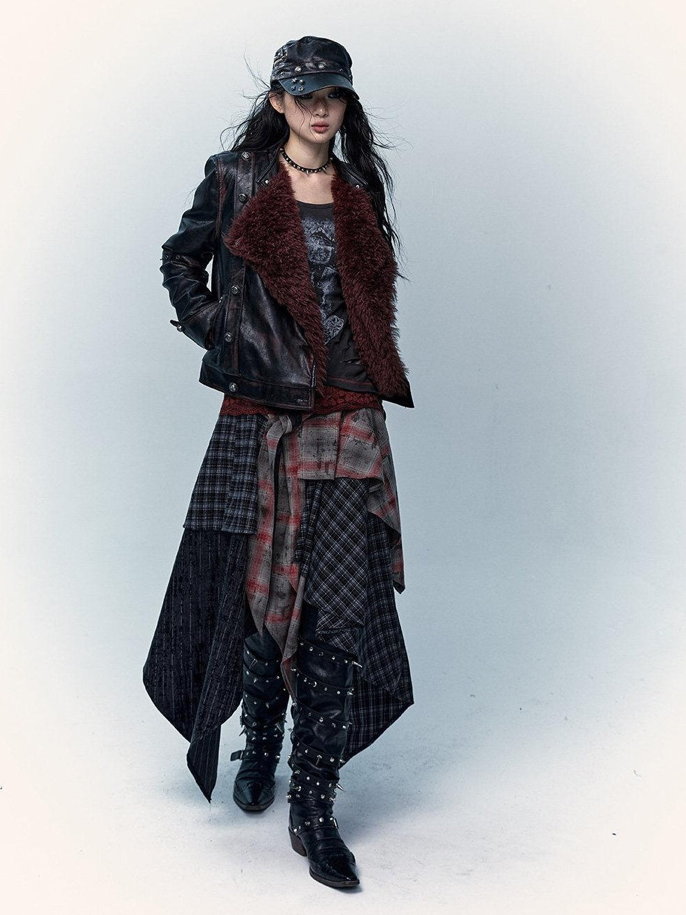NO ROMANCE Edgy Rocker Asymmetrical Patchwork Mid Waist A Line Travel Ready Maxi Skirts
