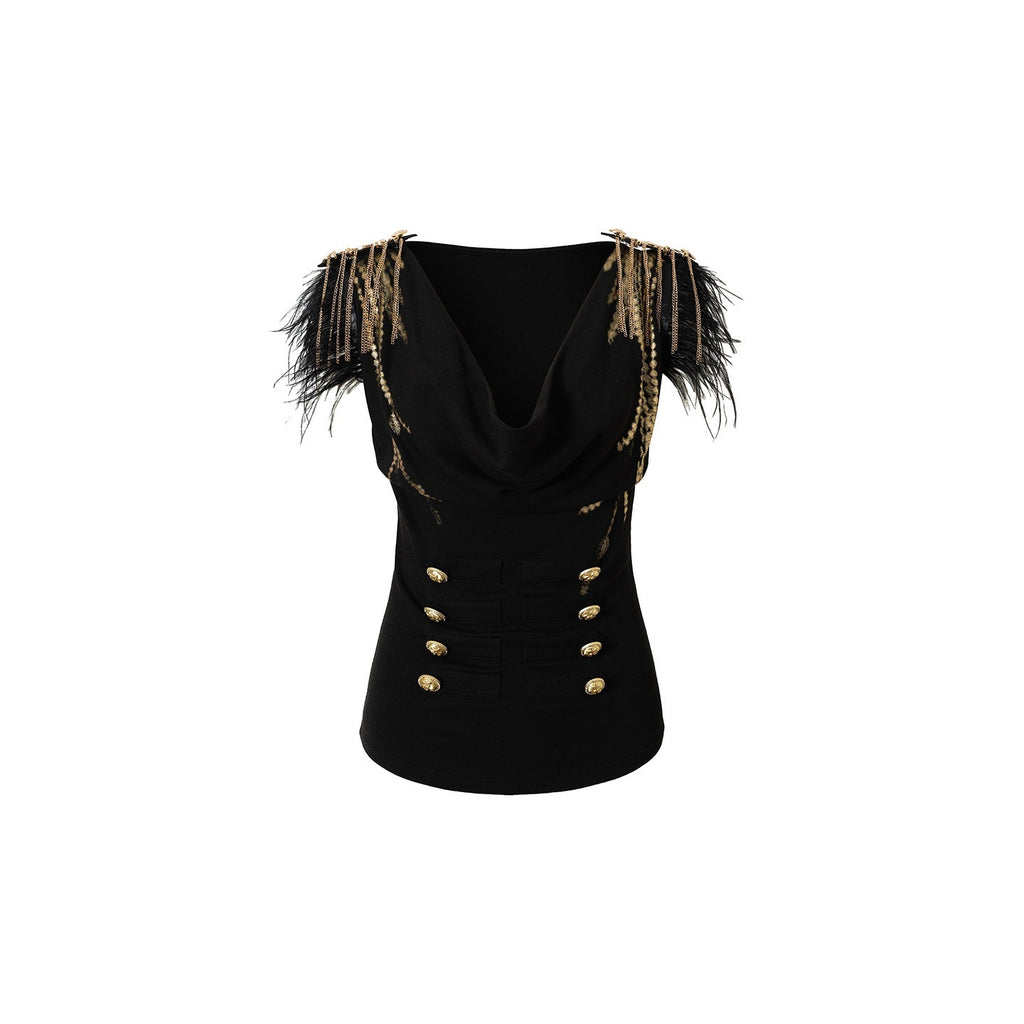 NO_ROMANCE_Elegant_Court_Cowl_Neck_Slim_Fit_Cropped_Black_Gold_Women_Viscose_Tank_Tops_MISSTT
