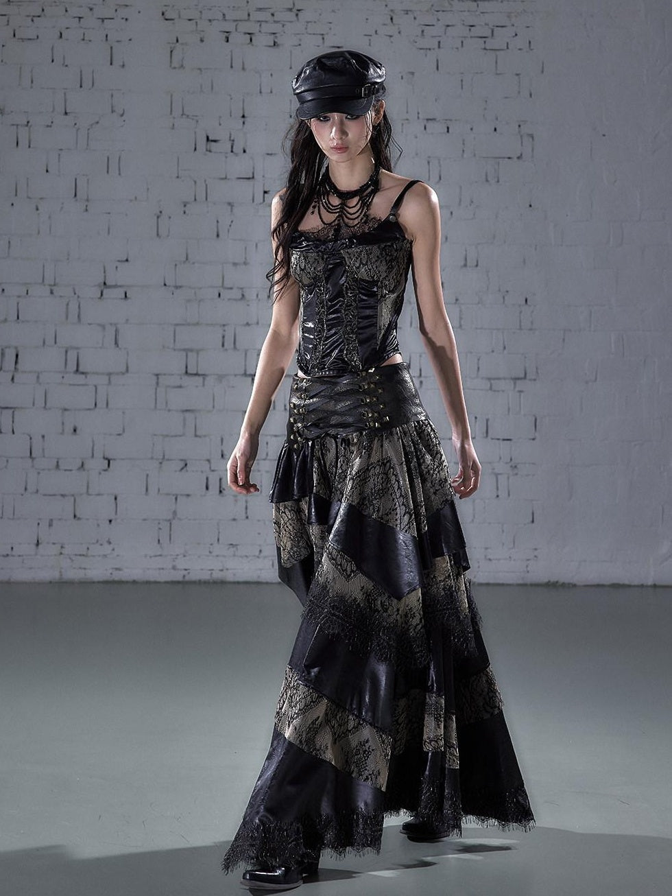 NO ROMANCE Elegant Lace Asymmetric Tie Patchwork Mid Waist For Women Midi Skirts