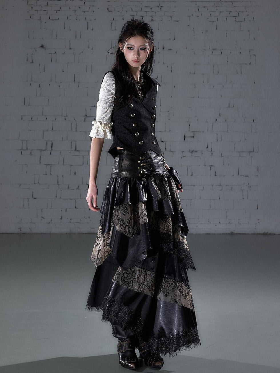 NO ROMANCE Elegant Lace Asymmetric Tie Patchwork Mid Waist For Women Midi Skirts
