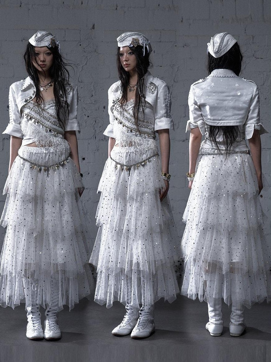 NO ROMANCE Elegant Tiered Cake A Line Mid Waist Travel Casual Young Women Maxi Skirts