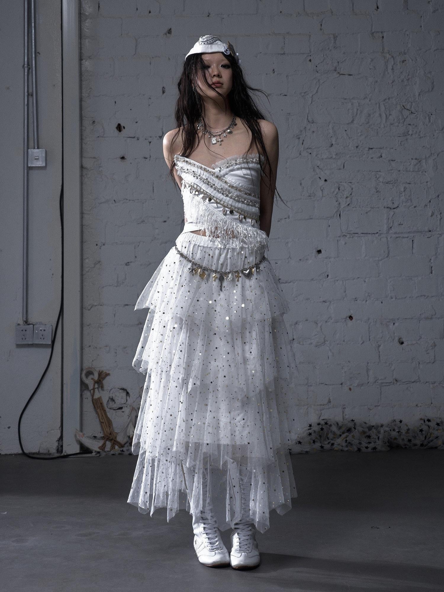NO ROMANCE Elegant Tiered Cake A Line Mid Waist Travel Casual Young Women Maxi Skirts