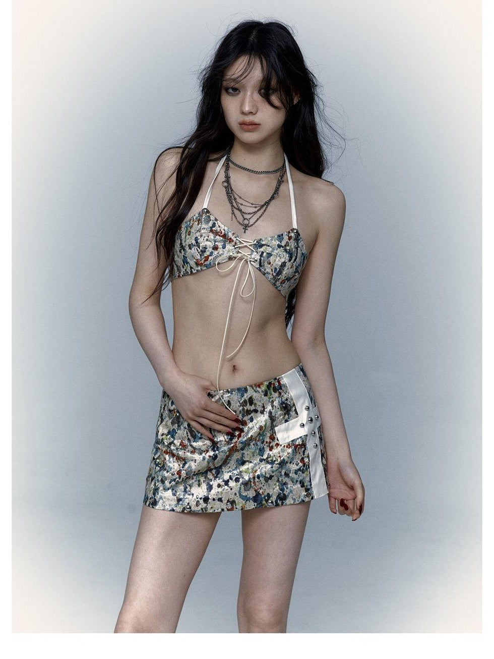 NO ROMANCE Floral Patchwork Vintage Low Rise Polyester Swimwear Two Piece Bikinis